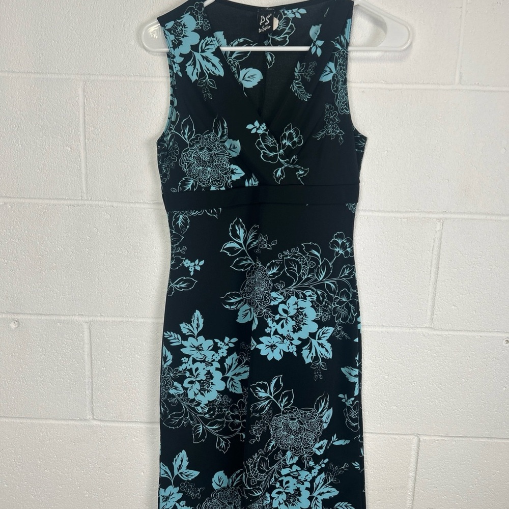 Black and Blue Floral Midi Dress